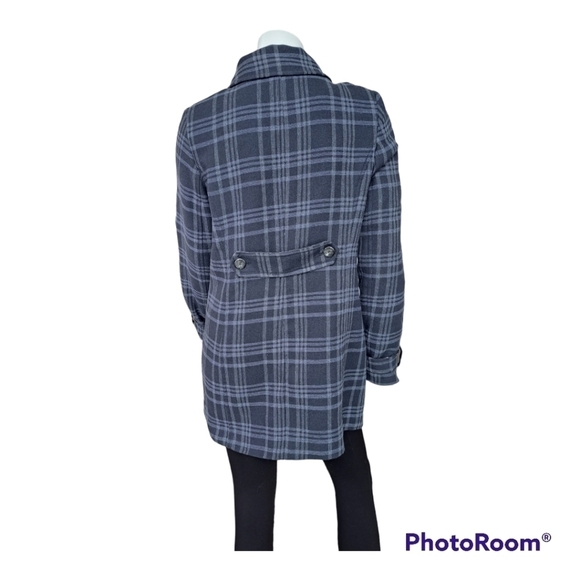 Daniel Hechter Paris navy blue plaid coat jacket trench - Picture 6 of 15